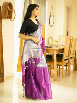 Moonlit Blush Pink & Silver Glass Finish Tissue Saree