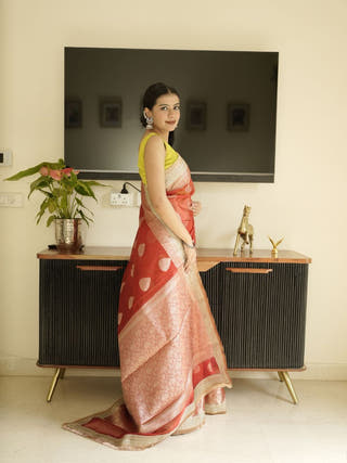 Red Banarasi Saree with Zari Border