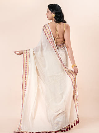 Golden Wishper - Pure Cotton Saree With Kanchi Border Without Blouse Piece