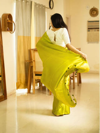 Lime Lustre Pure Silk Saree with Gold Zari Border