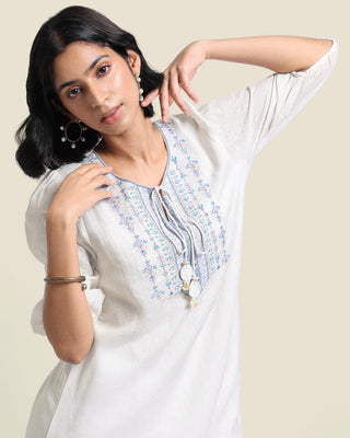 The Whirl Linen Dress White - Linen Kurta for women in White color