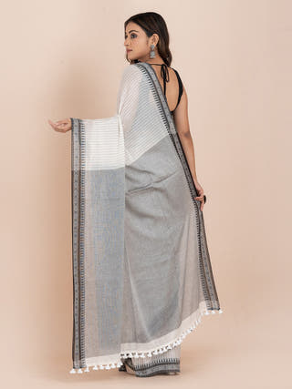 Shadow Stripes Pure Cotton Striped Saree Ocau 