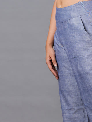 Wide Leg Solid Cropped Pant Blue Ocau
