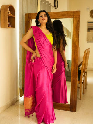 Rani Radiance Pink Silk Saree with Gold Zari Border