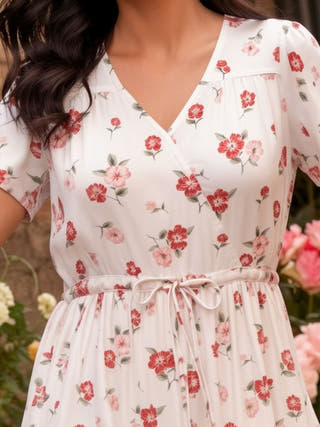 Rose White Fit and Flare Modal Midi Dress