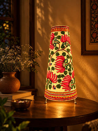 Lotus Hand Painted Leather Table Lamp - Pink