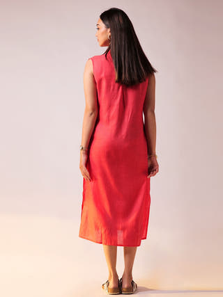 Embroidered Midi Dress Fuschia
