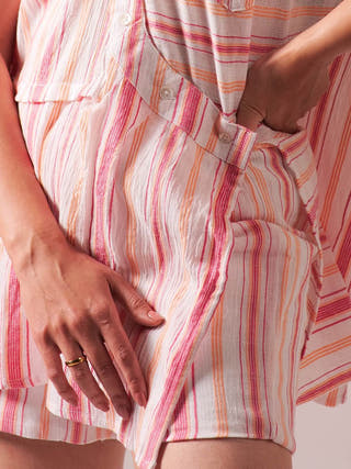 Hues Shirt Short Set Fuschia & White