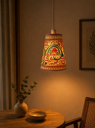 Handcrafted Tholu Bommalata Heritage Floral Hanging Lamp