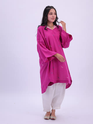 Rumi Handloom Cotton Magenta Pink Jamdani Kurta