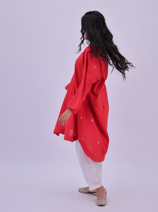 Rumi Red Handloom Cotton Jamdani Kurta