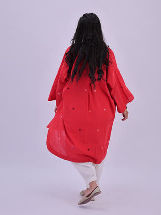 Rumi Red Handloom Cotton Jamdani Kurta