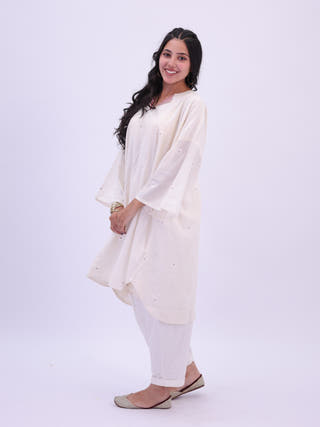 Rumi Handloom Cotton Off White Jamdani Kurta