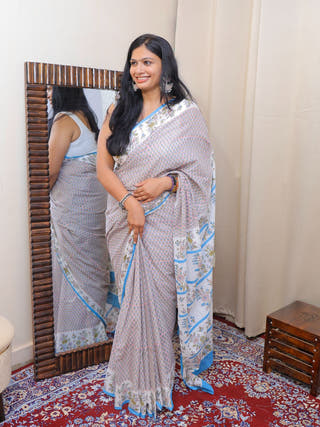 Prachi Heritage Sanganeri Hand Block Printed Pure Cotton Saree
