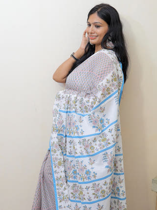 Prachi Heritage Sanganeri Hand Block Printed Pure Cotton Saree