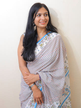 Prachi Heritage Sanganeri Hand Block Printed Pure Cotton Saree