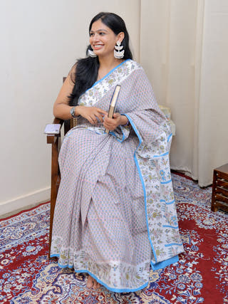 Prachi Heritage Sanganeri Hand Block Printed Pure Cotton Saree
