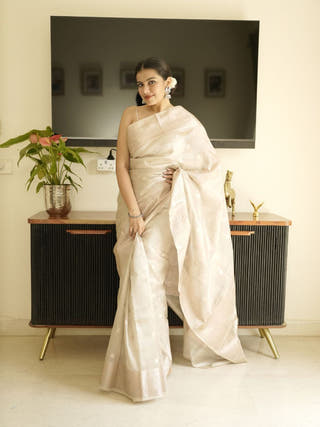 Ivory Banarasi Silk Saree