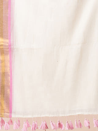 Vanilla Bloom - Pure Cotton Saree With Zari Border Without Blouse Piece