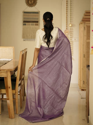 Lavender Whisper Handwoven Linen Saree