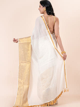 Hema - Pure Cotton Saree With Zari Border Without Blouse Piece