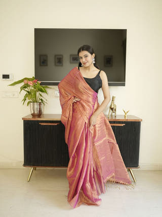 Orange Glass Tissue Saree