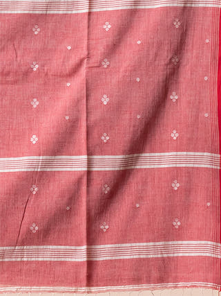Powder Rose - Organic Cotton Saree With Jamdani Motifs Without Blouse Piece