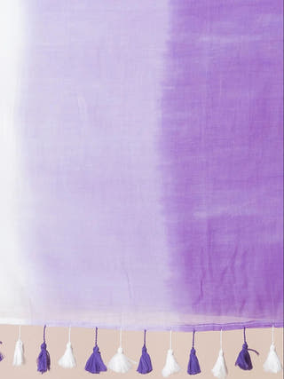 Liliac Lush Pure Cotton Solid Shaded Saree With Tassels  Without Blouse Piece