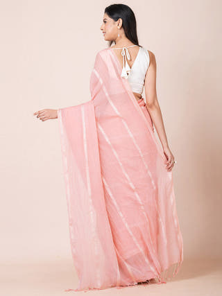 Gleam & Glam Cotton Zari Saree Coral OCAU