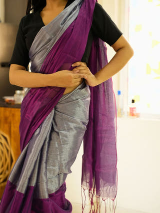 Moonlit Blush Pink & Silver Glass Finish Tissue Saree
