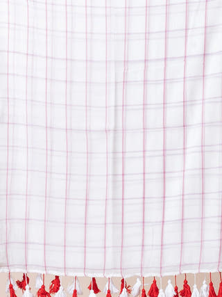 Pure Cotton Red Checkered Pattern Saree Without Blouse Piece