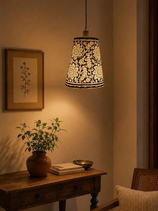 Handcrafted Tholu Bommalata Black Lotus Hanging Lamp