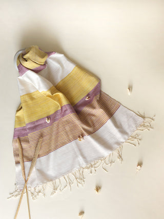 Silk Scarf With Yellow And Pink Stripes In White Arras