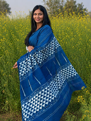 Niyathi Indigo Natural Dye Cotton Saree