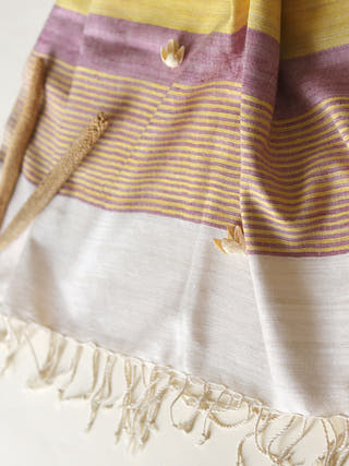Silk Scarf With Yellow And Pink Stripes In White Arras