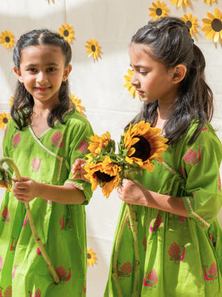 A Graceful Peacock Green Ethnic Wear Kurta for Girls