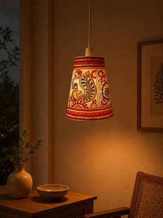 Handcrafted Tholu Bommalata Peacock Bloom Hanging Lamp