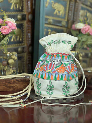 Madhubani Handpainted Silk Potli