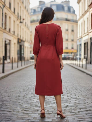 Emma Red Cotton Midi Dress
