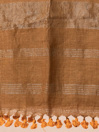 Terra Mocha - Pure Linen Saree With Zari Border Without Blouse Piece