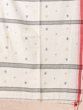 Pearl Dawn - Organic Cotton Saree With Jamdani Motifs Without Blouse Piece