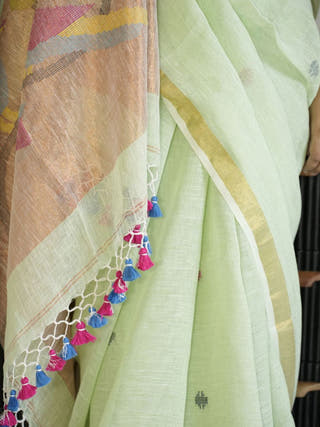 Green Paithani Linen Saree