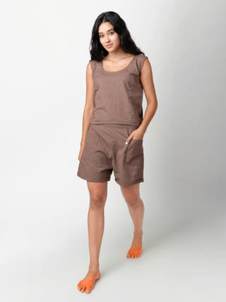 Brown Scoop Round Neck Sleeveless Top