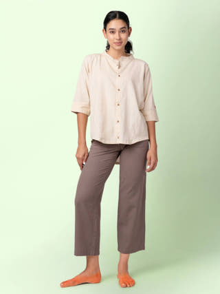 Taube Beige Mandarin Collar Shirt