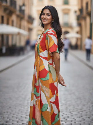 Kate Mosiac Multi-color A-line Cotton Midi Dress