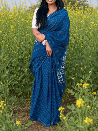 Niyathi Indigo Natural Dye Cotton Saree