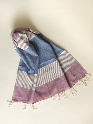 Silk Scarf With Blue And Pink stripes In White Arras