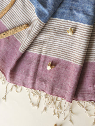 Silk Scarf With Blue And Pink stripes In White Arras