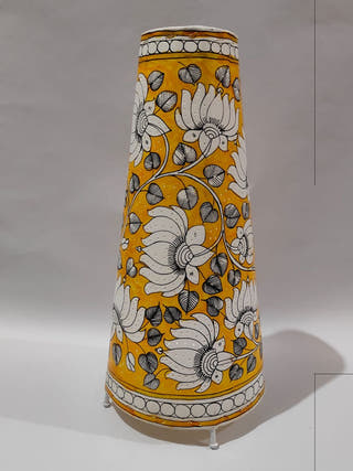 Lotus Hand Painted Leather Table Lamp - Yellow