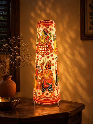 Vishwaroopa Dashavatara Lamp Conical Leather Lamp - Multicolor